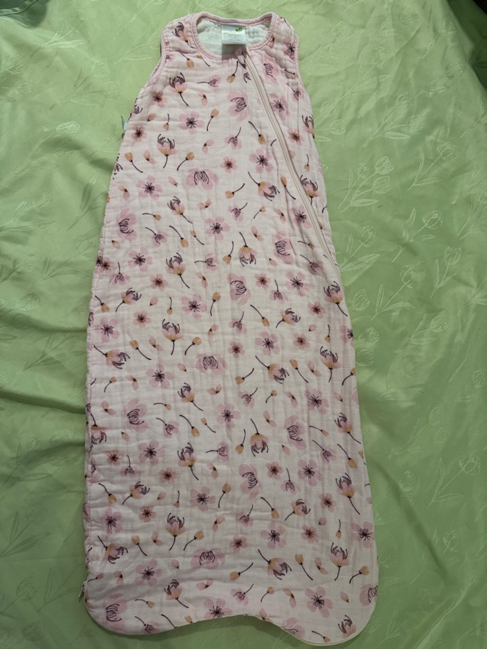 PerlimPinpin bamboo muslin sleep sack light pink floral size 18-36m
